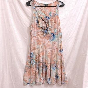 Lauren Ralph Lauren Paisley Ruffled Neckline Sleeveless Dress